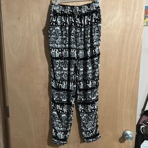 Julia Black and White Elephant Print Pants